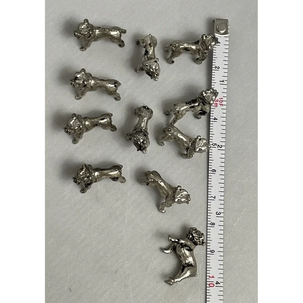 Set of 10 Mini Bulldog Cast Metal Figurine Decor Dog Figure